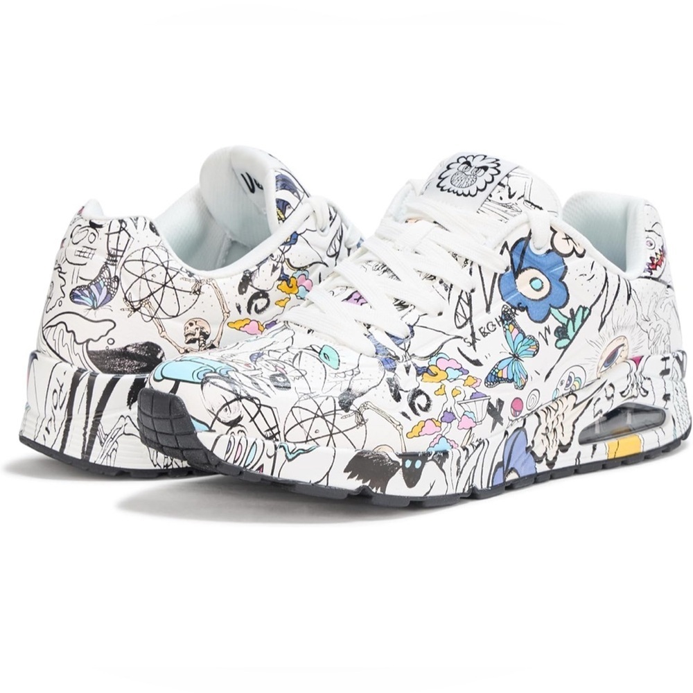 VEXX Skechers Men's Artistic White and Blue Sneakers